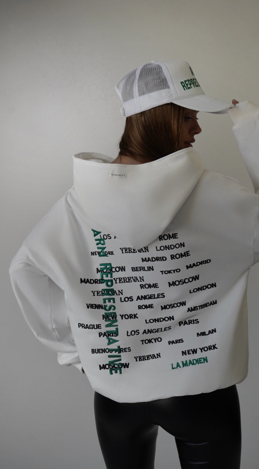 Women "ARM REPRESENTATIVE" Hoodie - White/Green