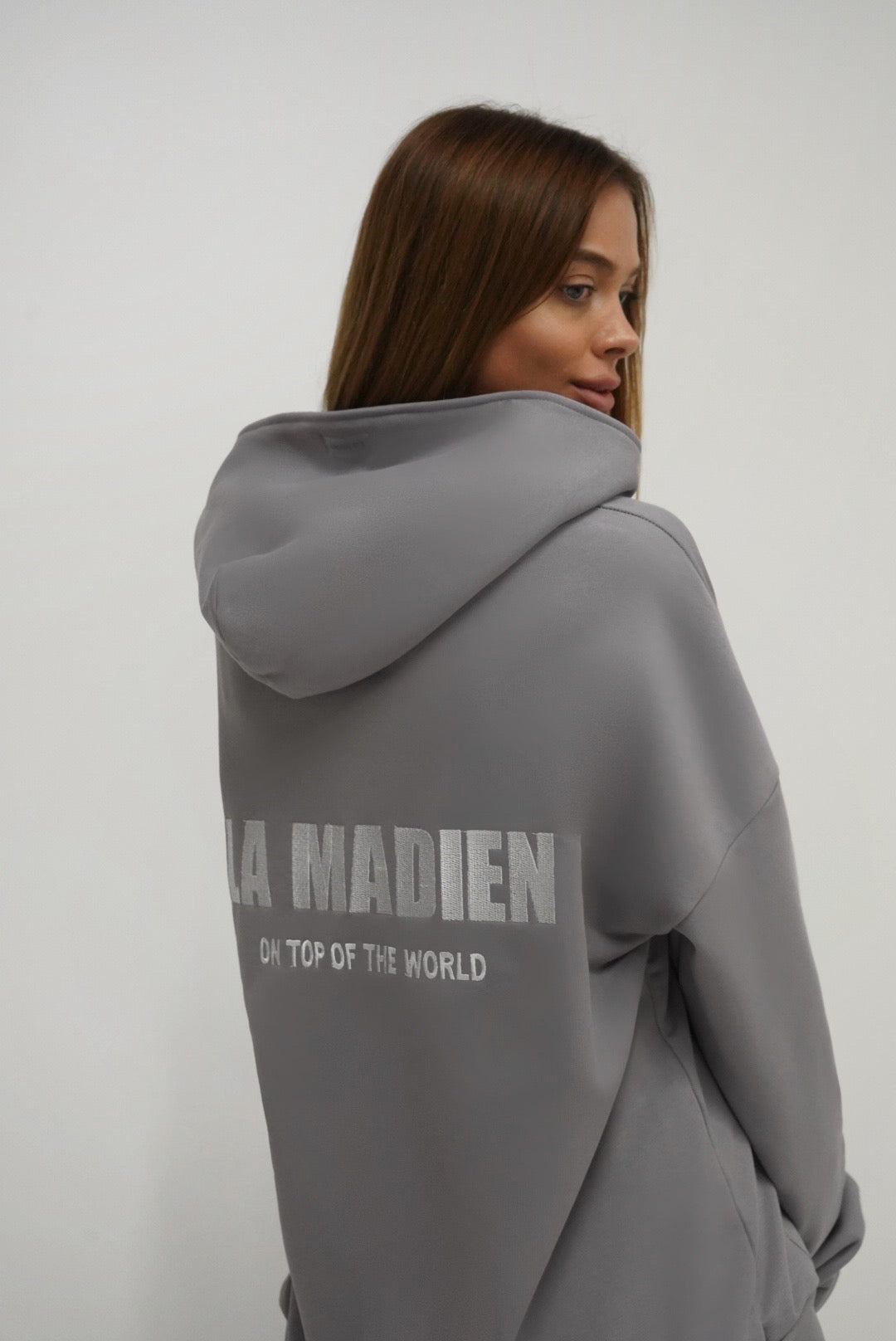Unisex "LA MADIEN" zip-up Hoodie - Grey