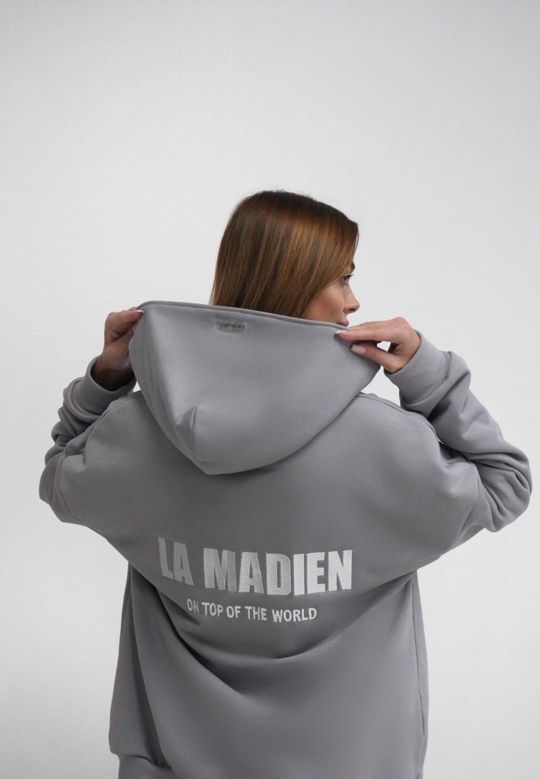 Unisex "LA MADIEN" zip-up Hoodie - Grey