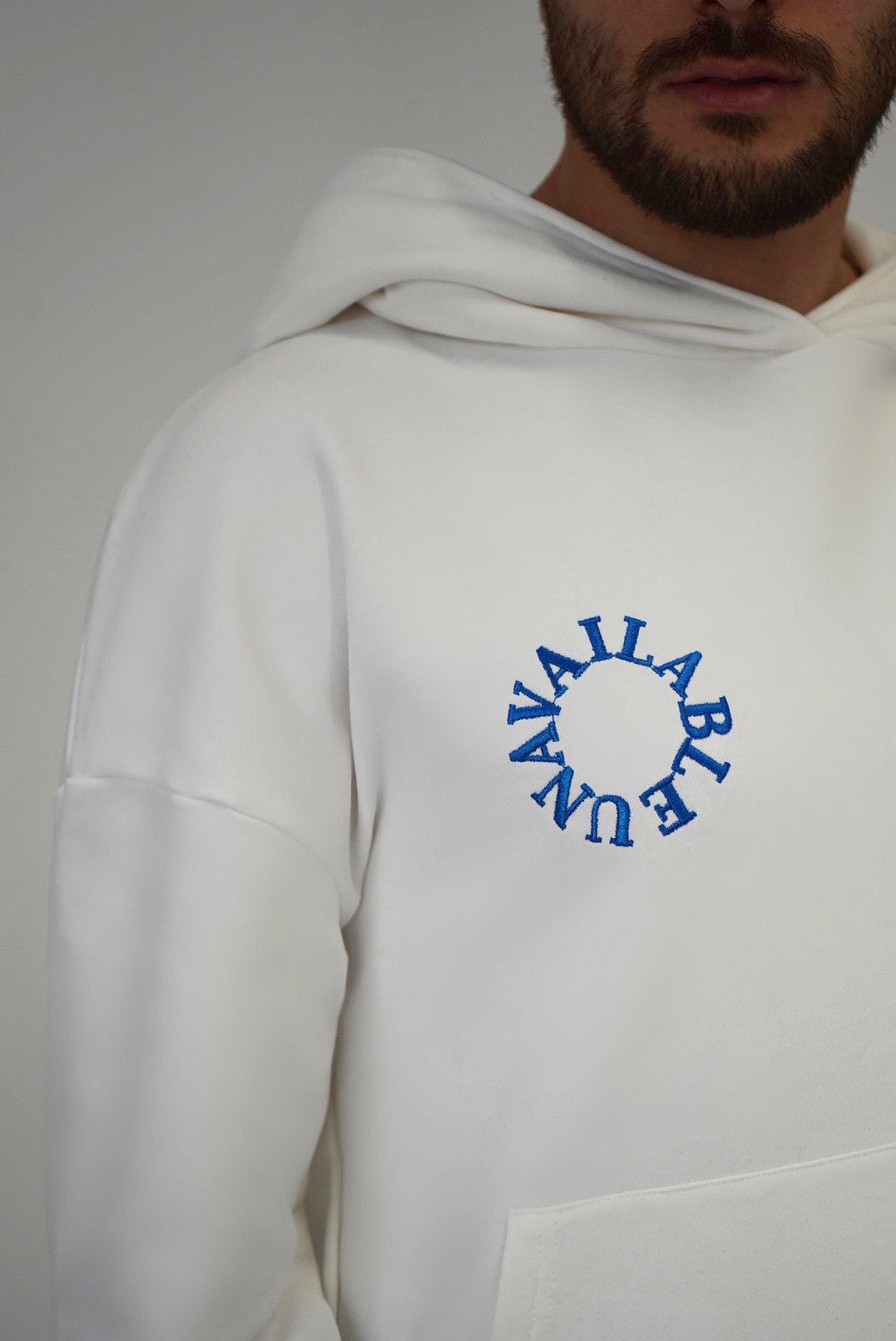 Men "UNAVAILABLE" Hoodie - White/Blue
