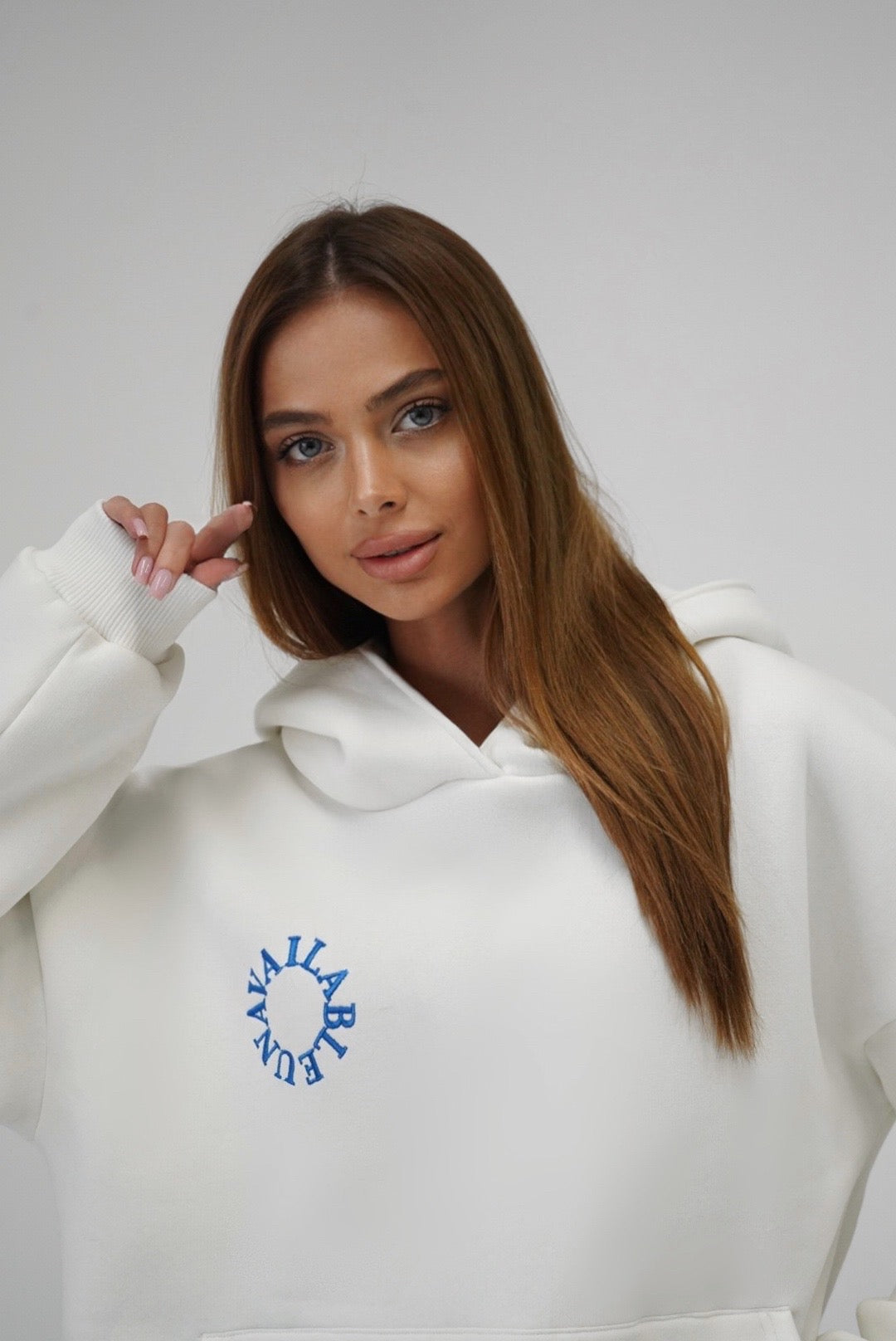 Women "Unavailable" Hoodie - White/Blue