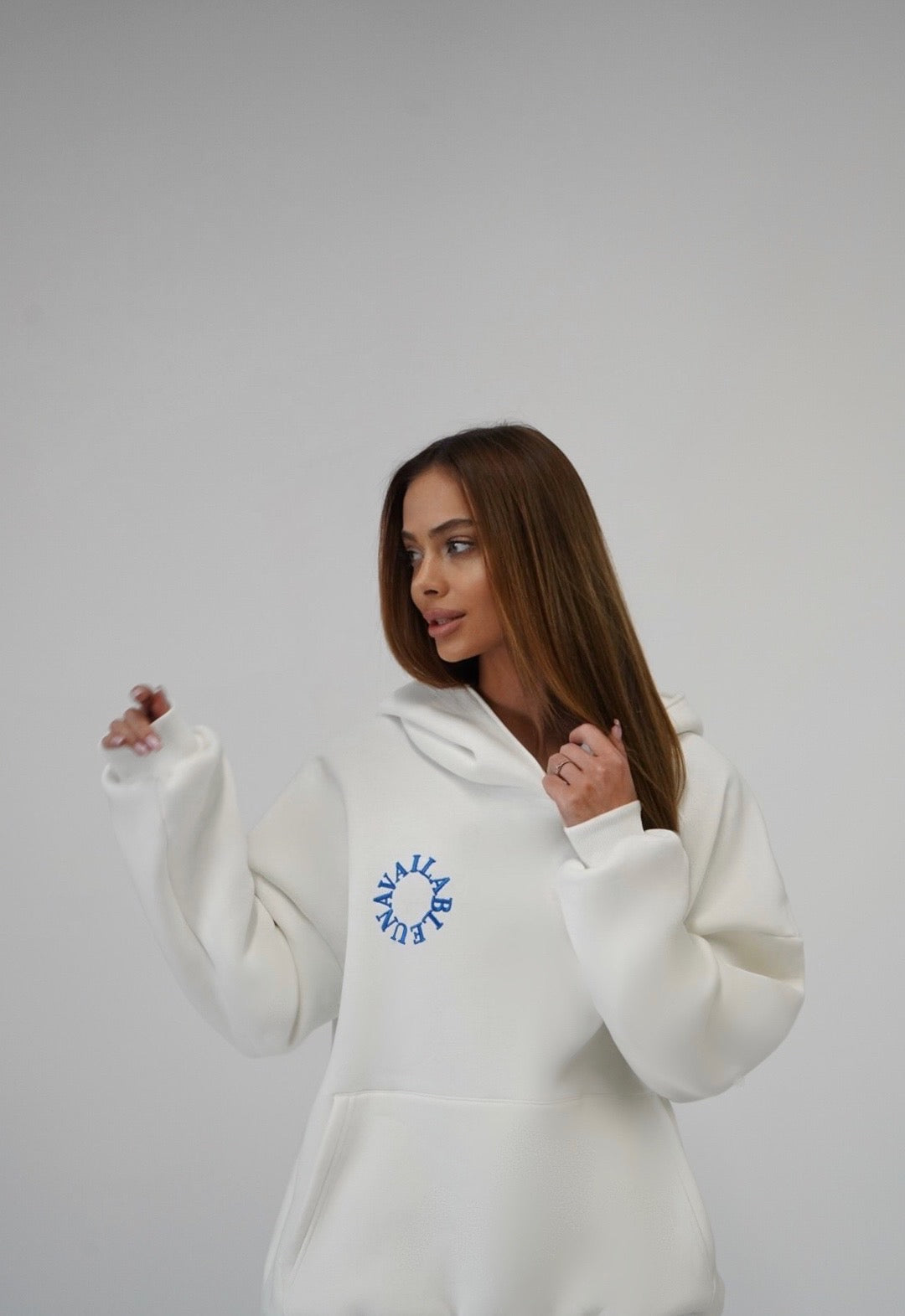 Women "Unavailable" Hoodie - White/Blue