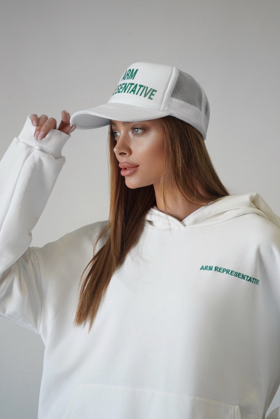 Women "ARM REPRESENTATIVE" Hoodie - White/Green