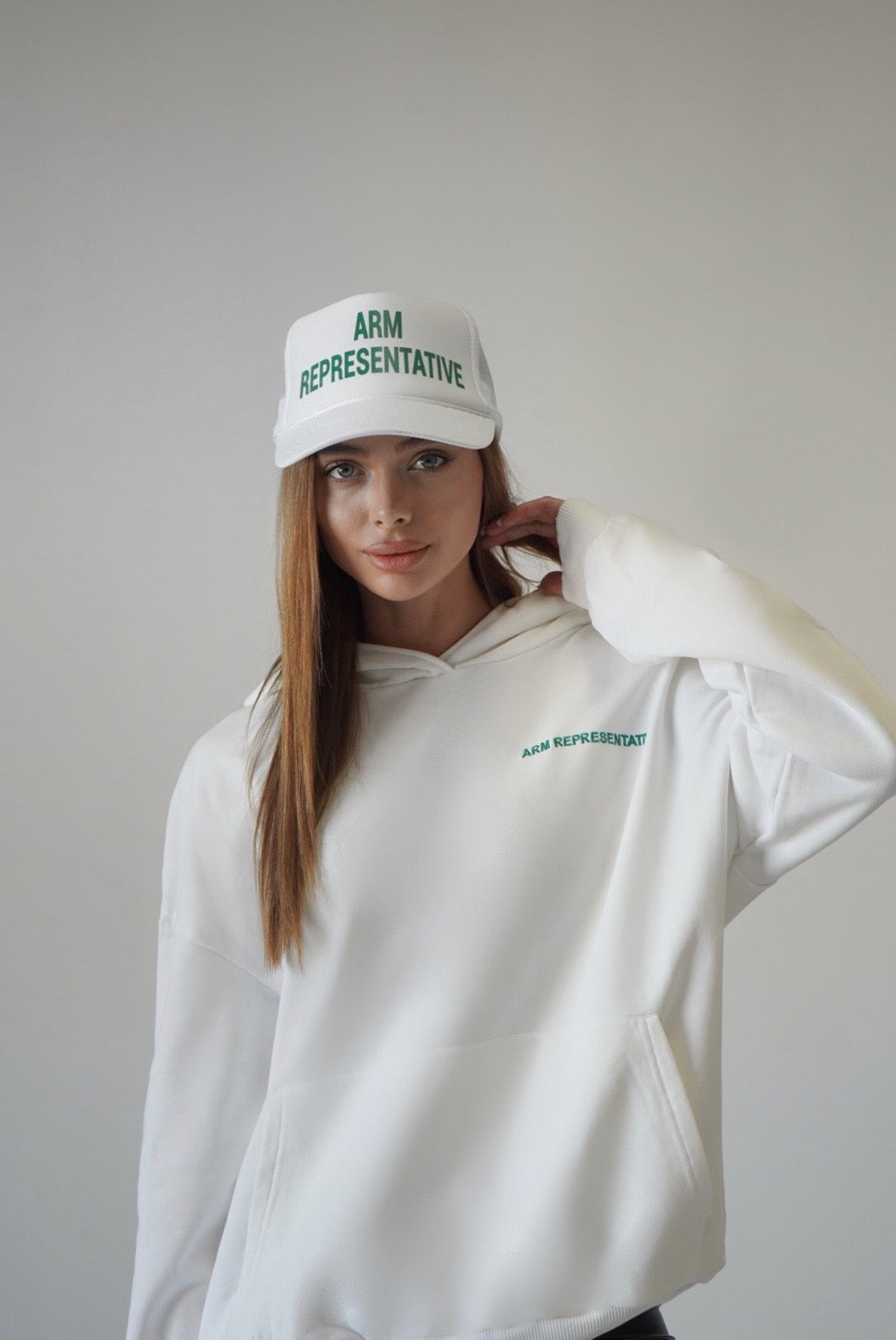 Women "ARM REPRESENTATIVE" Hoodie - White/Green